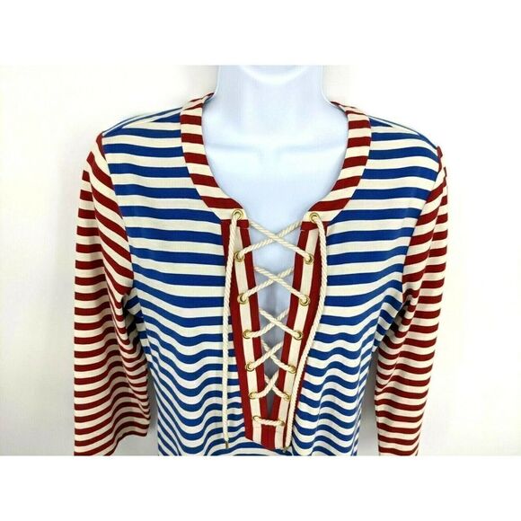 J. Crew Nautical Long Dress Striped Lace Up Sammie Baltic - Picture 6 of 13